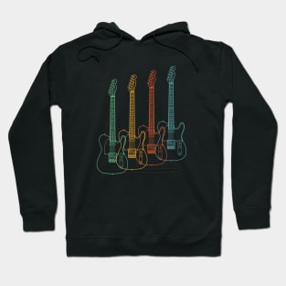 Four T-Style Electric Guitar Outlines Retro Color Hoodie